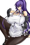  1girl amano_mokuzu apron bare_shoulders breasts busujima_saeko curvy detached_sleeves dream_c_club female highschool_of_the_dead huge_breasts long_hair lowres pantyhose purple_eyes purple_hair shoes simple_background sitting small_head solo umino_mokuzu_(a4_size) white_background 