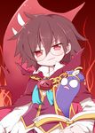  brown_hair cape chain glasses hat klug_(puyopuyo) mari_audio puyopuyo puyopuyo_fever red_eyes smirk strange_klug upper_body 