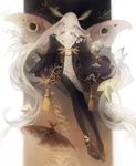  antennae bad_id bad_pixiv_id black_legwear bug butterfly butterfly_wings capelet dark fantasy fur insect jitome long_hair pantyhose pixiv_fantasia pixiv_fantasia_sword_regalia shoes solo white_hair wings y_(0euf) 