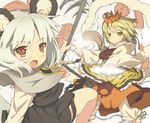  animal_ears animal_print blonde_hair blush capelet dowsing_rod fang hair_ornament jewelry mouse_ears multiple_girls nazrin necklace ooide_chousuke open_mouth red_eyes shawl short_hair silver_hair tail tiger_print toramaru_shou touhou yellow_eyes 