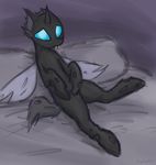  ambiguous_gender bed blue_eyes changeling equine fangs feral friendship_is_magic holes horn horse kaykay430 mammal my_little_pony pillow pony solo wings 