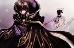  black_hair brown_hair c_(rahit) cape code_geass gloves green_eyes kururugi_suzaku lelouch_lamperouge male_focus multiple_boys short_hair 