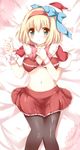  alice_margatroid bed_sheet black_legwear blonde_hair blue_eyes blush breasts dakimakura hairband hat highres large_breasts mikurun pantyhose ribbon santa_hat skirt solo touhou wrist_cuffs 