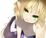  bad_id bad_pixiv_id blonde_hair breasts close-up ginji74 green_eyes looking_at_viewer mizuhashi_parsee nipples pointy_ears see-through short_hair simple_background small_breasts solo touhou 