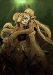  artist_request culdcept endaness green_background monochrome sepia solo spot_color tentacles 