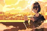  brown_hair cityscape cloud mizore_syrup original paper_airplane scenery short_hair sky solo 