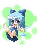  bad_id bad_pixiv_id blue_hair bow chibi cirno kami_koppu ribbon short_hair smile solo touhou wings 