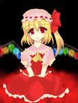  bad_anatomy blonde_hair flandre_scarlet hat ponytail red_eyes ribbon short_hair smile solo suzune_kanon touhou wings 