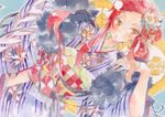  absurdres artist_request highres japanese_clothes kimono official_art ponytail red_hair scan solo tengen_toppa_gurren_lagann traditional_media watercolor_(medium) yellow_eyes yoko_littner 