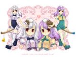  albino broom broom_riding food long_hair mato_(chirol) minty mochi multiple_girls pangya purple_hair red_eyes siblings sisters symmetry tiki twins wagashi white_hair witch 