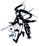  arm_cannon bad_id bad_pixiv_id black_hair black_rock_shooter black_rock_shooter_(character) cake_(dangaonuo) chain long_hair midriff navel scar solo sword twintails weapon 