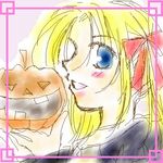  bakumatsu_rouman blonde_hair blue_eyes halloween lowres oekaki pumpkin snk solo yuki_(bakumatsu_rouman) 