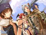  2girls alchemist_(ragnarok_online) animal_ears blue_eyes blue_hair brown_eyes brown_hair cat_ears closed_eyes crusader deviruchi_hat fishnets flower goggles hat kurot monk_(ragnarok_online) multiple_boys multiple_girls one_eye_closed open_clothes open_shirt purple_eyes ragnarok_online red_hair rogue_(ragnarok_online) rosary shirt shorts test_tube white_hair 