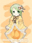  1girl blush frills green_eyes green_hair hair_ornament hairpin heart heart_hair_ornament kanaria looking_at_viewer orange_hair pants poncho rozen_maiden simple_background smile solo standing 