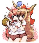  alternate_costume buruma gym_uniform horn horns hoshiguma_yuugi ibuki_suika multiple_girls oekaki randou touhou 