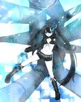  bad_id bad_pixiv_id black_hair black_rock_shooter black_rock_shooter_(character) blue_eyes chain harutarou long_hair midriff navel scar shorts solo stitches twintails 