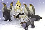  bad_id bad_pixiv_id bird boots copyright_request flock gloves hat heterochromia pantyhose penguin short_hair sitting snow solo tsujisaki white_hair 