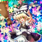  blonde_hair braid broom hat imeri_fuzuki kirisame_marisa long_hair ribbon solo star touhou witch_hat yellow_eyes 