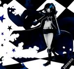  bad_id bad_pixiv_id black_hair black_rock_shooter black_rock_shooter_(character) blue_eyes denpa_jouhoubu highres long_hair midriff navel scar shorts solo stitches twintails 