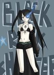  bad_id bad_pixiv_id black_hair black_rock_shooter black_rock_shooter_(character) blue_eyes hyakuen_raitaa long_hair midriff shorts solo stitches twintails 