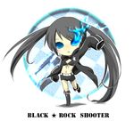  black_hair black_rock_shooter black_rock_shooter_(character) blue_eyes chibi long_hair midriff sangatsu_youka shorts solo twintails 