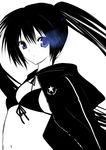  bad_id bad_pixiv_id black_hair black_rock_shooter black_rock_shooter_(character) blue_eyes burning_eye long_hair midriff navel partially_colored solo upper_body utakata_(kochou_no_yume) 