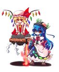  bad_id bad_pixiv_id blonde_hair blue_hair chibi flandre_scarlet food fruit hat hinanawi_tenshi keystone kuraryu multiple_girls peach rainbow_order red_eyes ribbon rope shide shimenawa sword sword_of_hisou touhou weapon wings 