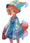  animal_ears blonde_hair cat chen chen_(cat) fox_ears fox_tail green_eyes hat long_sleeves multiple_tails ryuno short_hair solo tail touhou yakumo_ran younger 