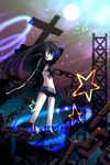  bad_id bad_pixiv_id black_hair black_rock_shooter black_rock_shooter_(character) chain cross latin_cross long_hair makaron_umee_(pixiv) midriff moon scar shorts solo star stitches twintails 