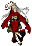  blue_eyes final_fantasy final_fantasy_tactics hal_(goshujinomocha) highres japanese_clothes katana kimono long_hair sandals silver_hair solo sword ultima_(fft) weapon 