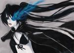  bad_anatomy black_hair black_rock_shooter black_rock_shooter_(character) blue_eyes long_hair midriff navel solo takarai_mitsu twintails 