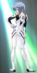  artist_request ass ayanami_rei blue_hair bodysuit highres looking_back neon_genesis_evangelion official_art pale_skin plugsuit red_eyes short_hair solo white_bodysuit 