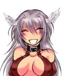  bare_shoulders blush breasts cleavage closed_eyes covered_nipples elbow_gloves final_fantasy final_fantasy_tactics gloves hal_(goshujinomocha) head_wings large_breasts long_hair lowres silver_hair smile solo ultima_(fft) 
