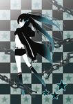  bad_id bad_pixiv_id black_hair black_rock_shooter black_rock_shooter_(character) blue_eyes chain cho_bi long_hair midriff shorts solo twintails 