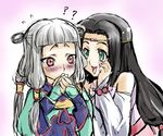  ? black_hair blush code_geass fura green_eyes long_hair multiple_girls red_eyes silver_hair sketch sumeragi_kaguya tianzi tiara whispering 