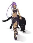  animal artist_request bare_shoulders black_panther bustier collar copyright_request dark_skin lingerie midriff panther purple_hair solo underwear 