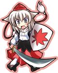  animal_ears chibi hat inubashiri_momiji long_skirt shield short_hair skirt solo sword tokin_hat tokiniwa touhou weapon wolf_ears 