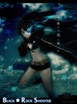  aira129 black_hair black_rock_shooter black_rock_shooter_(character) blue_eyes highres long_hair midriff shorts solo twintails 
