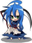  barefoot buuwa chibi cosplay izumi_konata lucky_star mole mole_under_eye onozuka_komachi onozuka_komachi_(cosplay) parody scythe solo touhou 