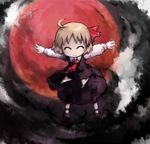  ahoge blonde_hair chibi closed_eyes moon outstretched_arms red_moon ribbon rumia short_hair solo spread_arms touhou wamtail 