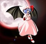  bad_id bad_pixiv_id bat_wings blue_hair hat moon red_eyes red_moon remilia_scarlet ribbon short_hair solo touhou wings yantora_(toraya) 