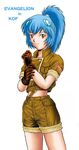  adjusting_clothes adjusting_gloves ayanami_rei blue_hair cosplay gloves leona_heidern leona_heidern_(cosplay) neon_genesis_evangelion parody ponytail red_eyes short_shorts shorts snk solo the_king_of_fighters 