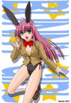  animal_ears artist_request bow bowtie bunny_ears bunnysuit coat copyright_request green_eyes long_hair non-web_source pink_hair solo 