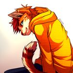  ambiguous_gender cat falvie feline fur hoodie looking_at_viewer male mammal orange_fur plain_background solo white_background 