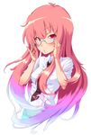  bespectacled dress_shirt glasses green-framed_eyewear highres long_hair louise_francoise_le_blanc_de_la_valliere masashou_(sinsyo23) necktie pink_hair red_eyes shirt sleeves_rolled_up zero_no_tsukaima 