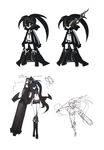  belt bikini_top black_rock_shooter black_rock_shooter_(character) blue_eyes boots burning_eye chain coat gloves highres huke knee_boots long_hair midriff multiple_views navel scar short_shorts shorts twintails variations weapon 