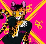  black_hair collar feline fur girly hair leopard male mammal orange_fur pink_eyes solo spamcat 