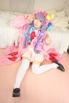  1girl asian cosplay crescent dress female hat long_hair patchouli_knowledge photo purple_hair solo tenshi_myu touhou 