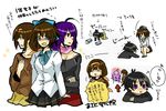  ahoge ajimu_najimi alternate_costume alternate_outfit bag bags black_hair blue_hair brown_hair casual_clothes crossed_arms eyes_closed glasses hair_ribbon hairband kikaijima_mogana kumagawa_misogi kurokami_medaka long_hair medaka_box ribbon scarf skirt translation_request 