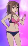  aoyama_nanami arm_at_side armpits artist_request bare_shoulders bikini blunt_bangs cellphone cleavage collarbone hand_on_hip holding legs looking_at_another looking_at_viewer navel ponytail sakura-sou_no_pet_na_kanojo solo swimsuits very_long_hair 